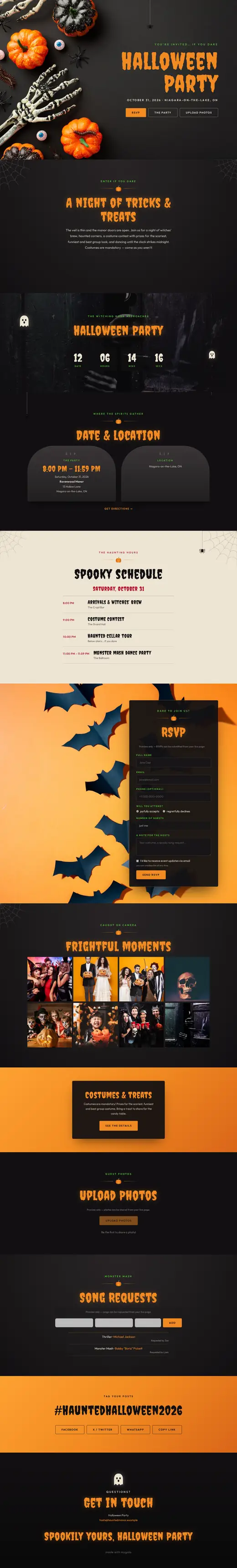 The Halloween Party theme, the whole page